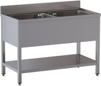 Diamond L1221/D-SX2 Spoeltafel 2 kuipen met onderlegplank