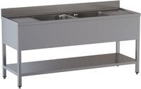 Diamond L2421/D-SX9 Spoeltafel met 2 kuipen en 2 afdruipbladen, met onderlegplank
