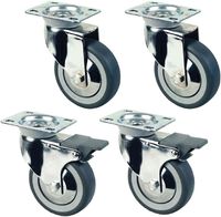 Diamond RS10V4-SA2 Set van 4 verchroomde wielen Ø 100 voor kast (2 met rem)