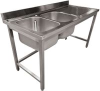 Diverso By Diamond RVS Spoeltafel ECO met 2 Kuipen en Rechts Druipvlak, Zonder Onderblad - WR-E1C2-6D