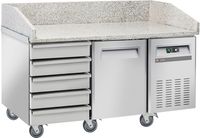 Diverso By Diamond Koelwerkbank voor Pizzeria, 1 Deur en 600x400, 5 Neutrale Laden en 600x400, op Wielen, 2 met Remmen - WR-PZ15-51