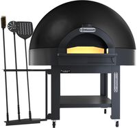 Diamond Statische Koepeloven, Vaste Bakplaat, 9 Pizza's (Ø 33) met Onderstel op Wielen - ZWART - TIBERIO-9E