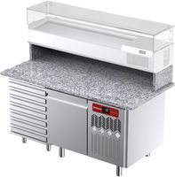 Diamond TPC-165/M2 Geventileerde koelwerkbank voor pizza met 1 deur en 7 lades met werkblad in graniet.