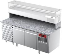 Diamond TPC-205/M4 Geventileerde koelwerkbank voor pizza met 2 deuren en 7 lades met werkblad in graniet.