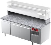 Diamond TPP-205/M3 Geventileerde koelwerkbank voor pizza met 3 deuren met werkblad in graniet.