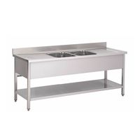 Gastro-Inox RVS Spoeltafel met 2 Spoelbakken Midden en Onderblad 1000(l)x700(d)x880(h)mm - Gastro-Inox 305.440