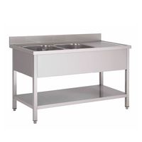 Gastro-Inox RVS Spoeltafel met 2 Spoelbakken Links en Onderblad 1600(l)x700(d)x880(h)mm - Gastro-Inox 305.454