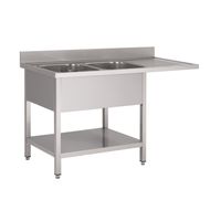 Gastro-Inox Spoeltafel Met 2 Spoelbakken L, Onderblad En Ruimte Voor Vaatwasser, 1600(l)mm, Gastro-Inox 305.512