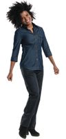 Chaud Devant Blue Denim Stretch Dames Blouse Driekwart Mouw, Chaud Devant B542-XS