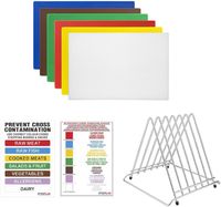 Hygiplas Set Van 6 HDPE Snijplanken Met Rek En HACCP Kleurcode Kaart 12(h)x455(b)x305(d)mm - Hygiplas CH300