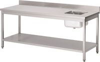 Gastro M RVS cheftafel met spoelbak rechts en achteropstand 85x180x70cm |  DS433