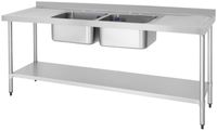 Vogue RVS Spoeltafel Dubbele Spoelbak Afdruiprek Links En Rechts 210x60cm - Vogue DY829