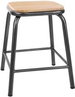 Bolero Cantina Lage Kruk Met Houten Zitting Metallic Grijs (4 Stuks), Bolero FB930