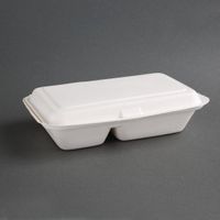 Fiesta Green Composteerbare Bagasse Voedseldozen 2 Compartimenten (200 Stuks), Fiesta Green FC524