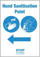 Zelfklevende vinylsticker A5 'Hier handen reinigen'  - linkswijzende pijl | FN849