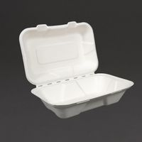 Vegware composteerbare bagasse voedseldozen met scharnierdeksel 22,8cm | GH026