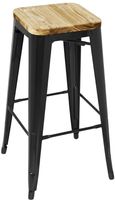 Bolero Stalen Barkruk met Houten Zitting - Zwart (4 Stuks) - Bolero GM640