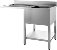 Gastro M Spoeltafel Met Onderstel En Onderblad Mm 1200x 700x850 Met Uitsparing Voor VW - 1 Bak Rechts 500x500x320 - Dienblad Links INOX - GN095