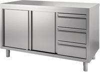 Gastro M | RVS werktafel | Schuifdeuren | 3 laden |140x70x85cm | GN163