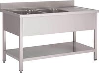 Gastro M RVS dubbele spoeltafel met achteropstand en onderblad 160 x 70 x 85cm | GN203