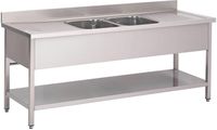 Gastro M RVS spoeltafel met achteropstand en onderblad 200x70x85cm | GN204