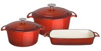 Vogue Gietijzeren Kookgerei 3-Schotel Set - rood - SA727
