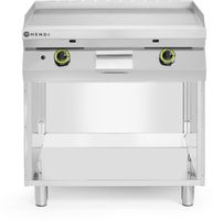 HENDI 220207 Gladde gasgrillplaat gemonteerd op een onderkast, gesloten aan drie zijden, , Kitchen Line, 10kW, 800x700x(H)900mm