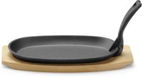 Gietijzeren Schaal met Houten Onderlegger en Greep, HENDI, Zwart, 280x140x(H)30mm - 629383