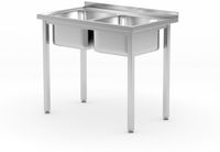 HENDI 817049 Tafel met 2 spoelbakken – met bouten, , Kitchen Line, 1000x600x(H)850mm