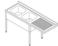 Maxima Spoeltafel - 200 X 70 cm - Aanvoer Vaatwasser Links - incl. 2 Wasbakken - 09394003