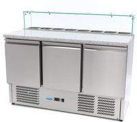 Maxima Pizzawerkbank - 137 cm - 3 Deuren - 8 X 1/6 GN - incl. Glazen Afdekking - 09400208