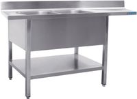 SARO Spoeltafel met Twee Wasbakken Links 600 mm Diepte 1800 Mm - 600-2615L