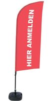 Syna Beach Flag Alu Wind Complete Set hier Melden Rood Duits ECO Printmateriaal - BFAW310-WT21-I118ECO