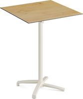 Feros 119091777 X Cross - Bartafel onderstel zand + Teak wood HPL Tafelblad 70x70 cm