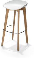 Essentials Keeve Barkruk Wit Low, Berkenhouten Frame en Kunststof Zitting, 53x47x90cm (LxBxH), 506F03SW