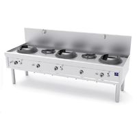 Gas Wok Hob With 3 Burners 27,5 KW + 2 Soup Burners 9,2 KW, 2 Water Taps - Mastro AHA0025