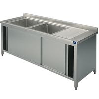 Mastro Wasbakunit Op Kastje, 2 Wasbakken, Afdruipdeel Rechts, Met Schuifdeuren, 1600X700 Mm | GLA0030