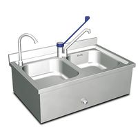 Wandbevestigde Handenwastafel Met 2 Wasbakken, 2 Kranen En Bedienbaar Met De Knie