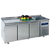 Refrigerated Counter 700 mm With 3 Doors, Sink 35x40x20h cm On the Right and Upstand, -2°/+8°c, Mastro MRGF200/FN