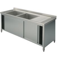 Wasbakunit Op Kastje, 2 Wasbakken + Afdruipdeel Rechts, Met Schuifdeuren, 1600X600 Mm