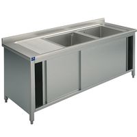 Mastro Wasbakunit Op Kastje, 2 Wasbakken, Afdruipdeel Links, Met Schuifdeuren, 1400X700 Mm | SLA2GS4070