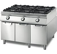 Gas Range With 6 Burners On Cabinet With Doors, Stainless Steel Containers, Two-Sided Panel Control, Virtus VS110120PCG