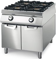 Gas Range With 4 Burners On Cabinet With Doors, Stainless Steel Containers, Two-Sided Panel Control, Virtus VS11080PCG