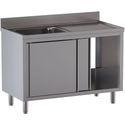 Diamond L1411/AD-SD6 Spoeltafel 1 kuip 600×500×300, afdruipblad rechts, op kast met 2 schuifdeuren