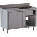 Diamond L1411/AD-SS6 Spoeltafel 1 kuip 600×500×300, afdruipblad links, op kast met 2 schuifdeuren