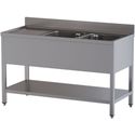 Diamond L1421/D-SS4 Spoeltafel met 2 kuipen en 1 afdruipblad links, met onderlegplank
