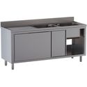 Diamond L1621/AD-SS7 Spoeltafel 2 kuipen 500×500×300, afdruipblad links, op kast met 2 schuifdeuren