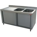 Diamond Spoeltafel 2 Kuipen 500x500xh325, Links Druipvlak op Kast met 2 Schuifdeuren - L1821S-AS-D