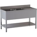 Diamond L2021/D-SD7 Spoeltafel met 2 kuipen en 1 afdruipblad rechts, met onderlegplank