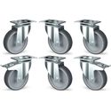 Set 6 Zwenkwielen In Rvs 2 Met Rem | Diamond | TIK6-L